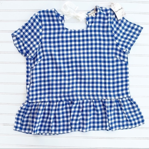 Plaid peplum open back tie blouse NEW - Picture 8 of 8